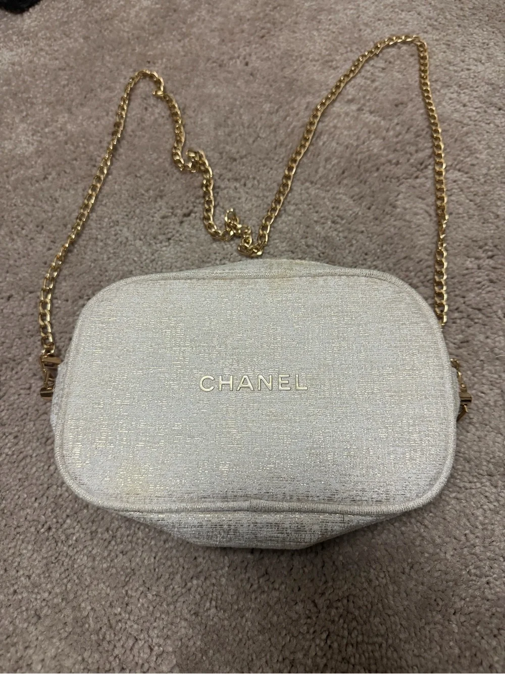 CHANEL makeup cosmetic bag with chain